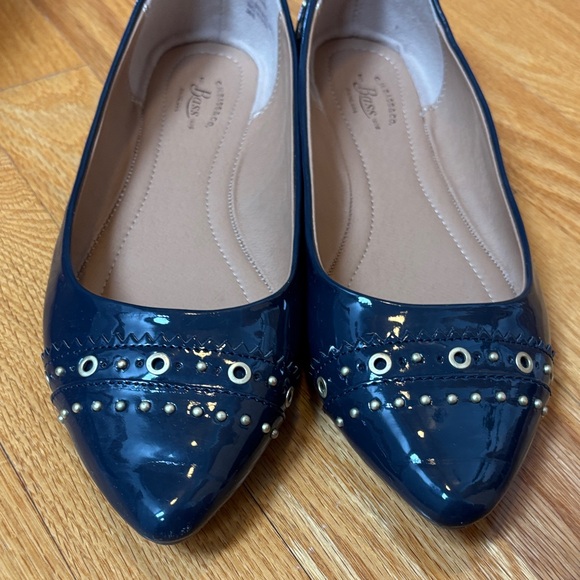G.H. Bass & Co. Navy Patent Pointed-Toe Flats with Stud Detail - Picture 2 of 7